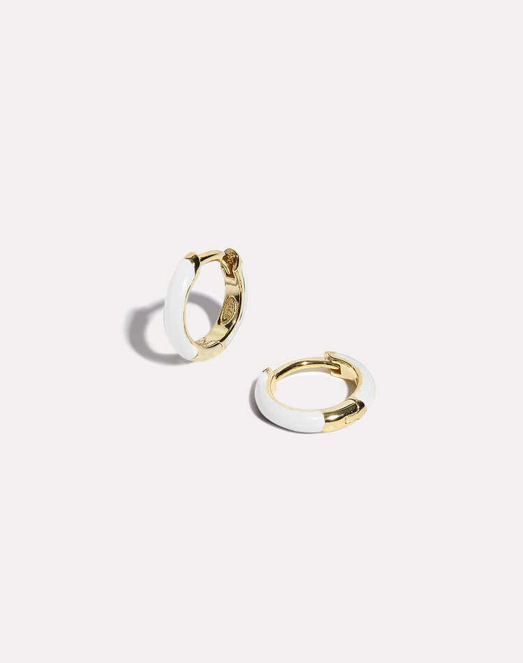 White Enamel Gold Hoop Earrings